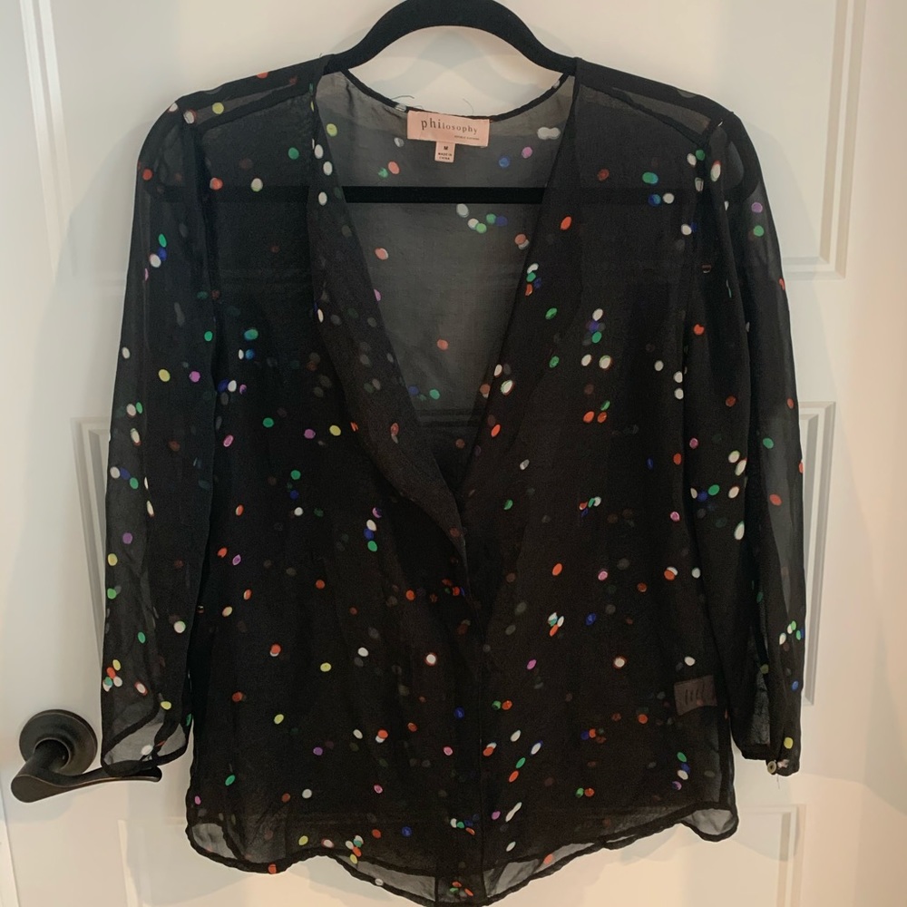 Black polka dot sheer top
